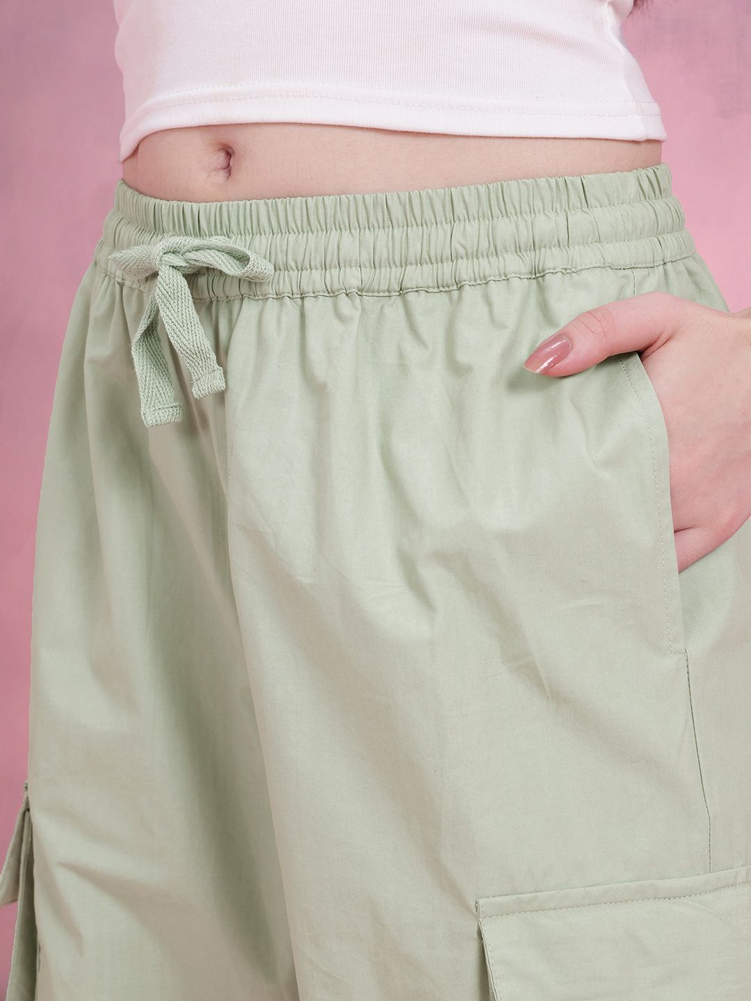 DressBerry Women Pleated Side Strap Flared Cargos