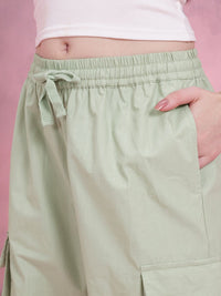 DressBerry Women Pleated Side Strap Flared Cargos