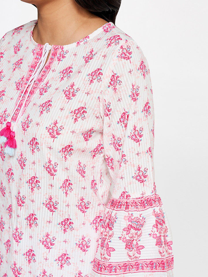 Global Desi Floral Printed Bell Sleeves Pure Cotton Kurti