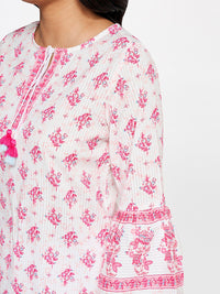 Global Desi Floral Printed Bell Sleeves Pure Cotton Kurti