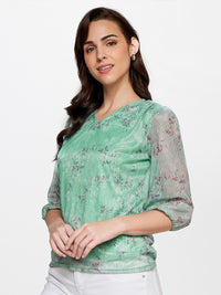 AND Blue & Red Floral Print Top