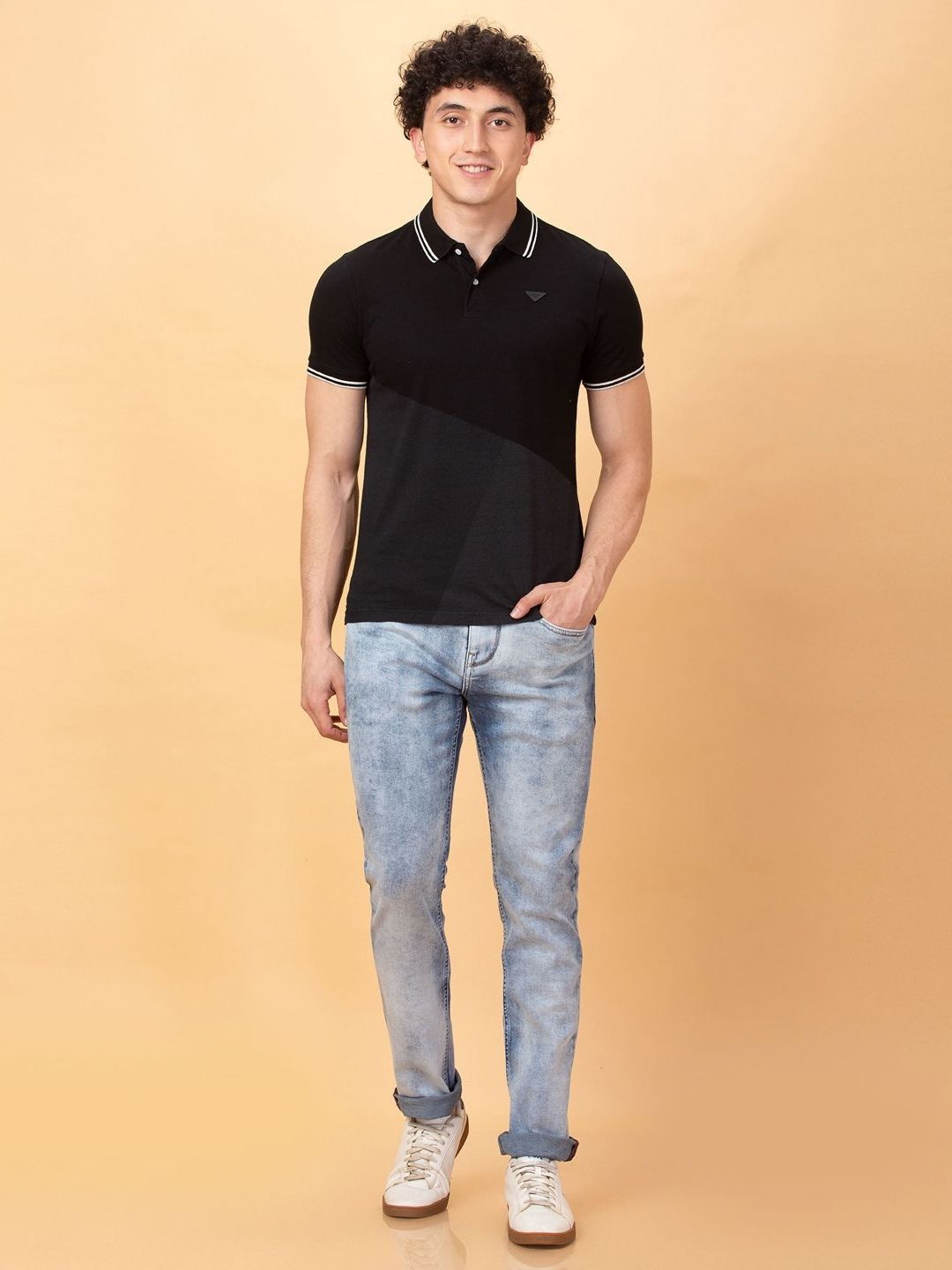 Being Human Men Colourblocked Polo Collar Applique Pure Cotton T-shirt