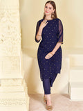 KALINI Floral Embroidered Sequined Georgette Straight Kurta With Trouser