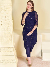 KALINI Floral Embroidered Sequined Georgette Straight Kurta With Trouser