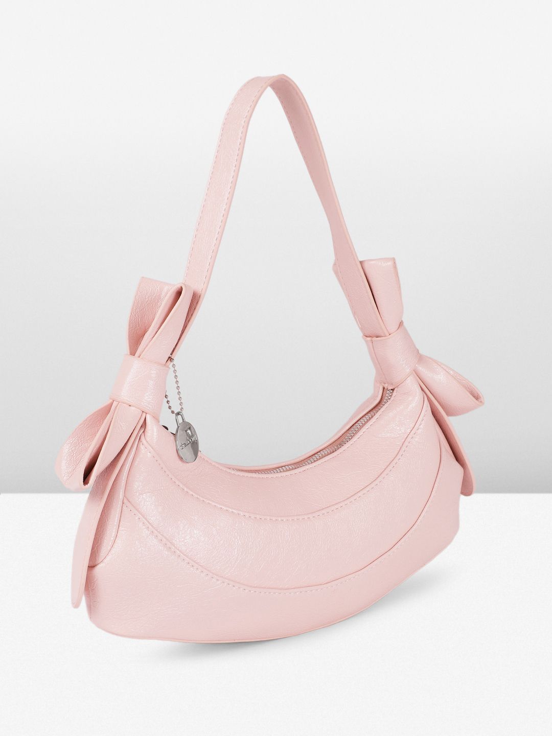 DressBerry Textured Half Moon Shoulder Bag with Bow Detail