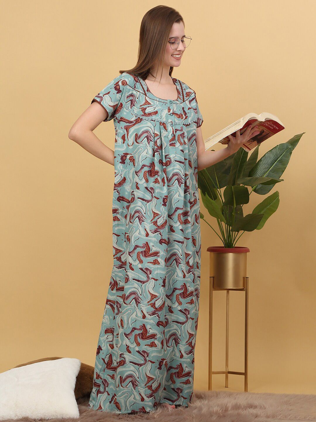 Sweet Dreams Printed pure cotton Maxi Nightdress