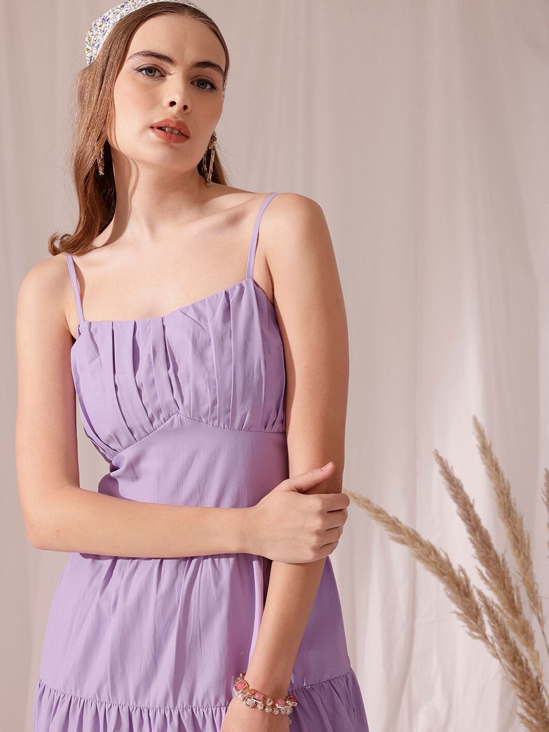 STREET 9 Shoulder Straps Sleeveless Fit & Flare Cotton Layered Dress