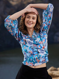 Athena Floral Printed Puff Sleeves Ruffles Wrap Crop Top