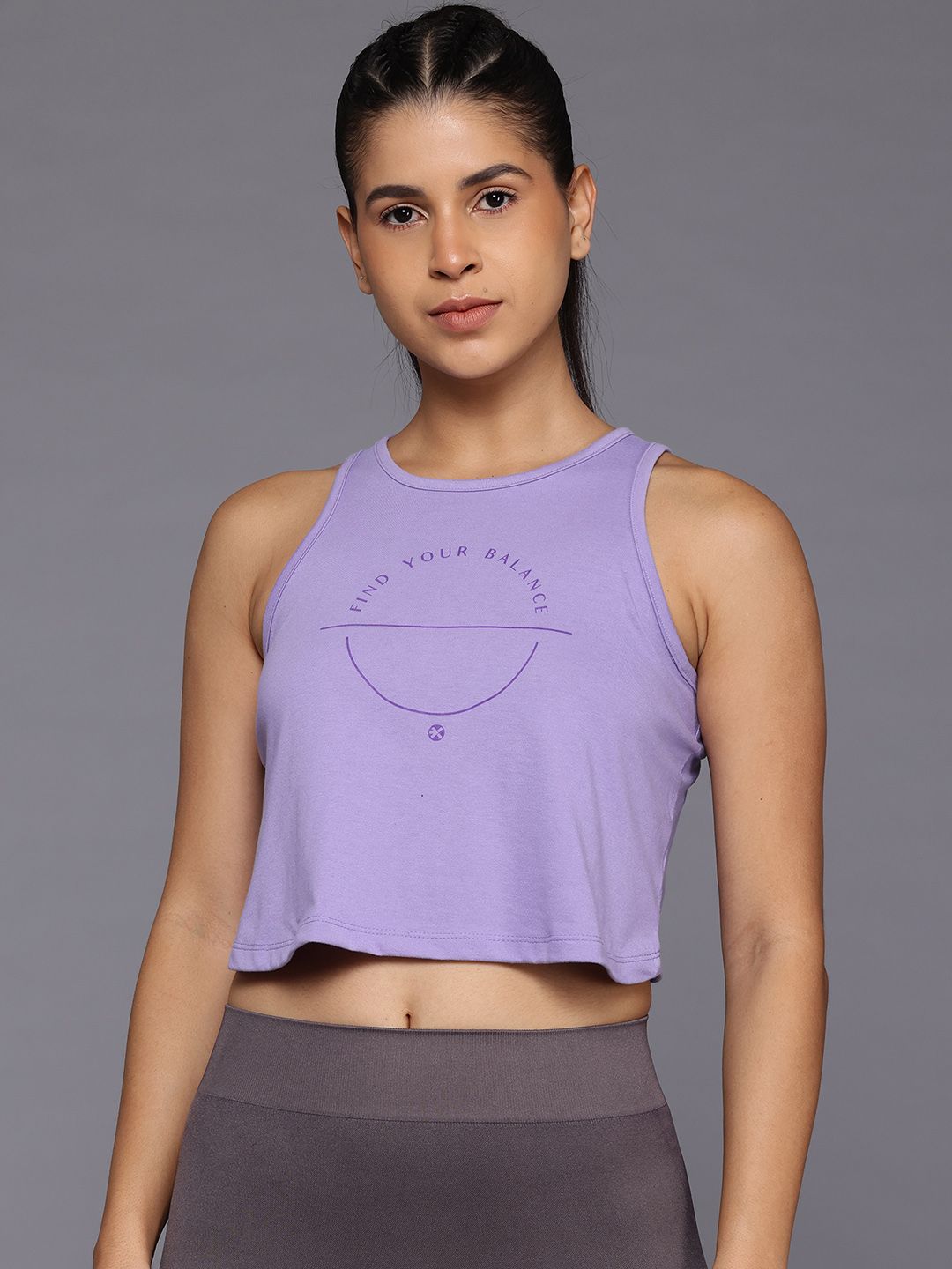 HRX by Hrithik Roshan Typography Print Cut-out Detail Crop Yoga T-shirt with Tie-ups