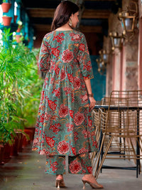 KALINI Floral Printed Empire Kurta with Trousers & Dupatta