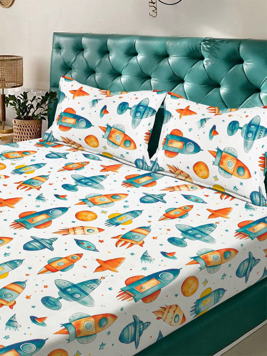 Myntra Elegant Homes White Cartoon Characters 300 TC King Bedsheet with 2 Pillow Covers