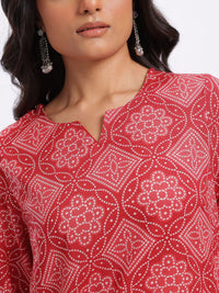 Anouk Bandhani Printed Cotton Kurta with Trousers & With Dupatta