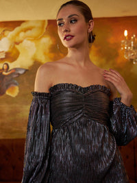 Athena Self Design Off Shoulder Gathered A-Line Dress