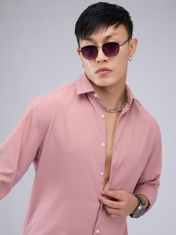 VASTRADO Men Classic Cutaway Collar Textured Slim Fit Casual Shirt
