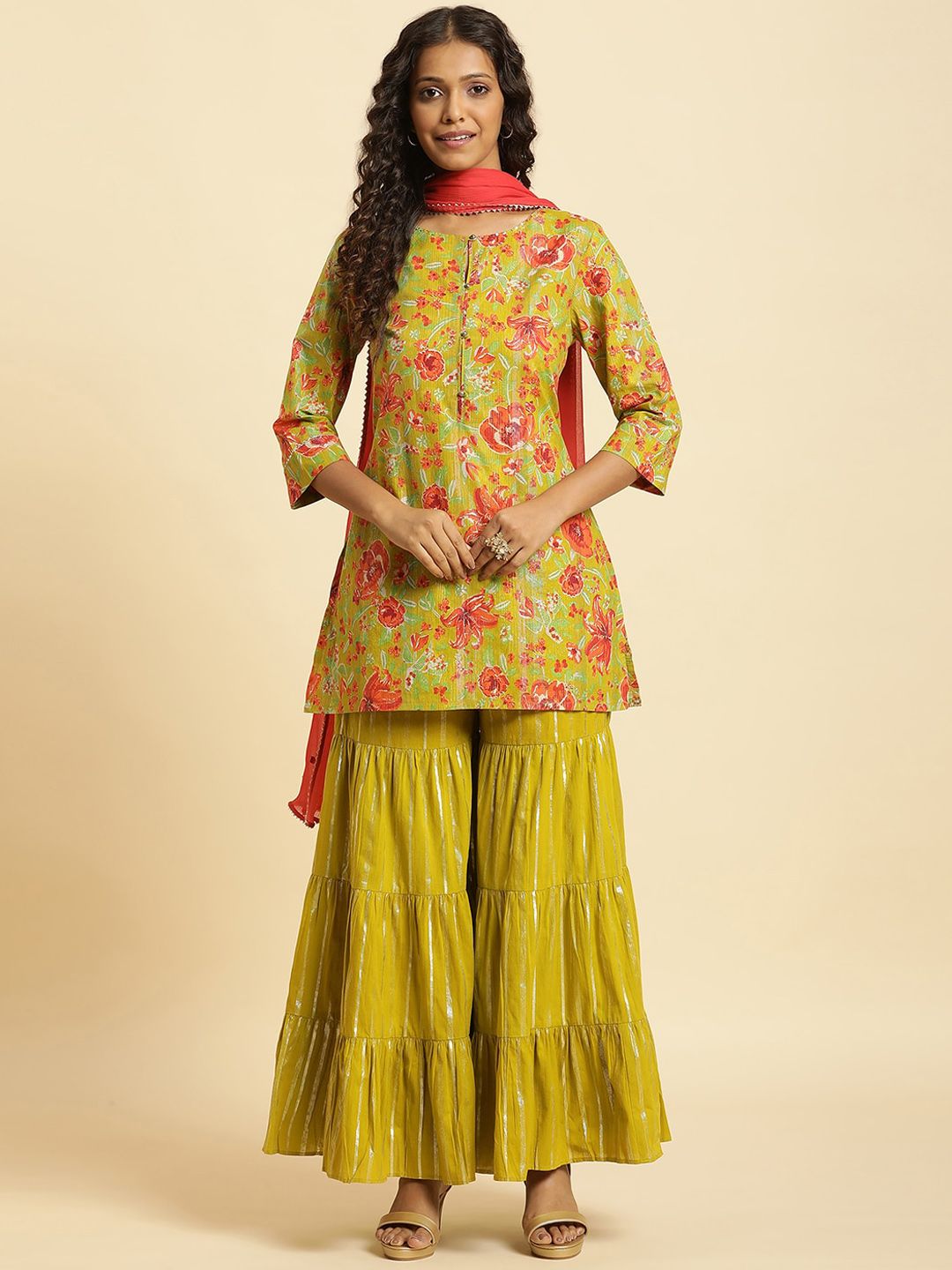 W Cotton Kurti with Sharara & Dupatta
