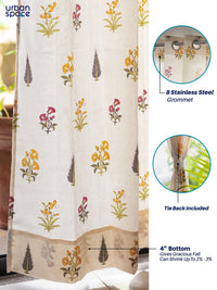 URBAN SPACE Yellow & Green 2-Pieces Floral Cotton Window Curtains