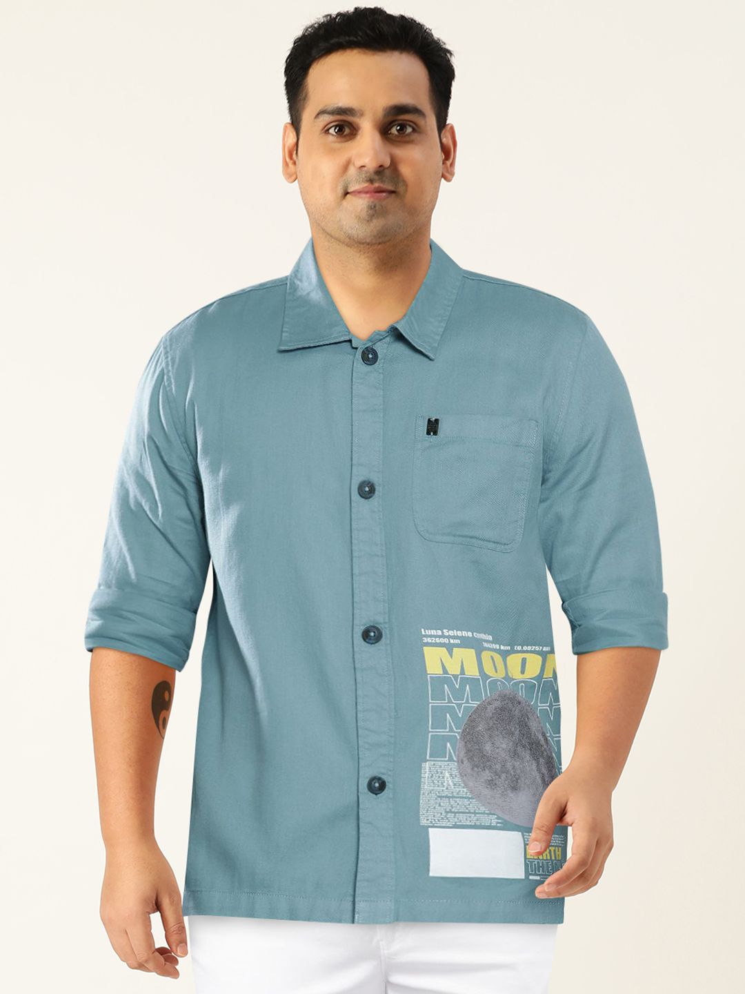 The Indian Garage Co Men Blue Slim Fit Typography Opaque Printed Casual Shirt