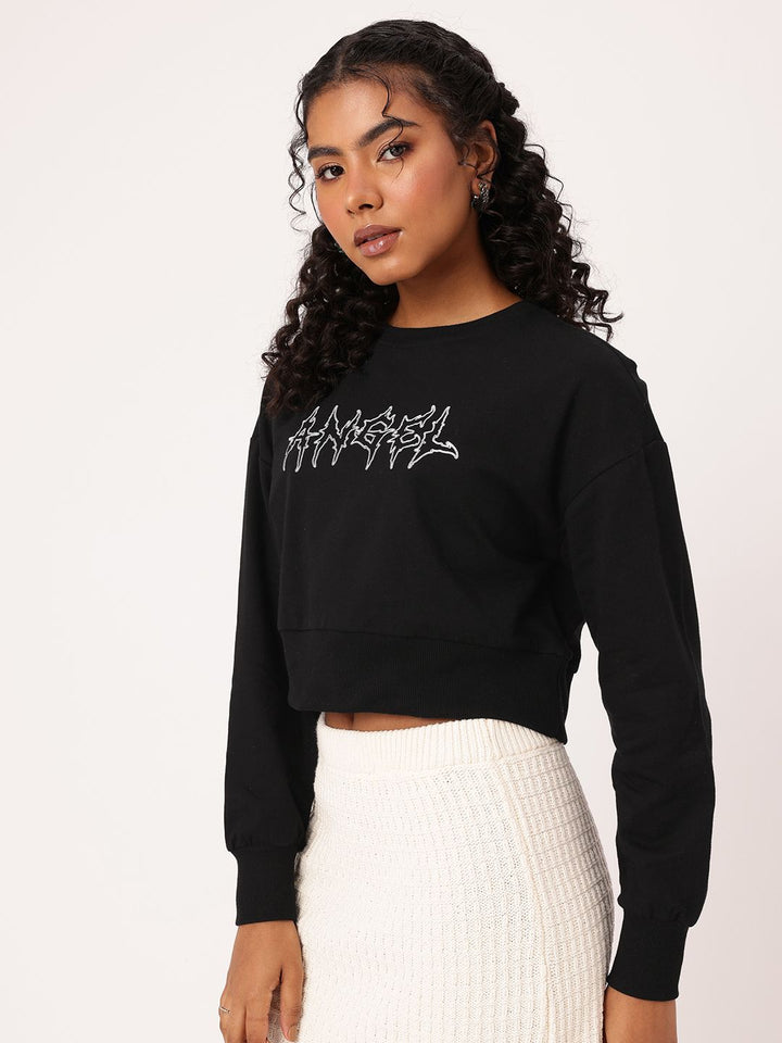 DressBerry Printed Cotton Terry Boxy Fit Crop Sweatshirt