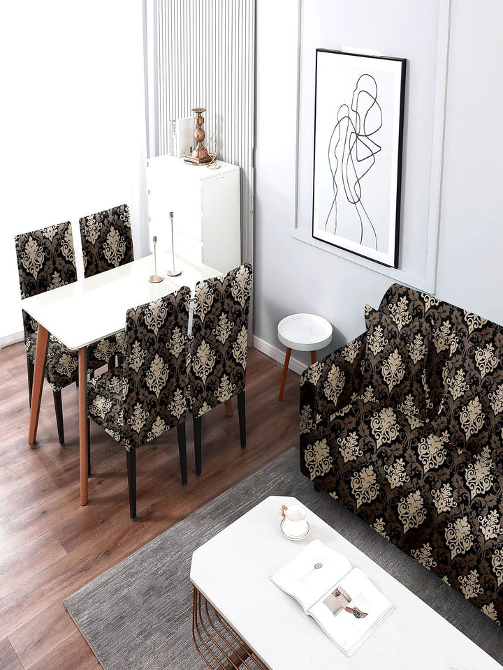 Cortina Black & Grey Ethnic Printed Three Seater Sofa Cover