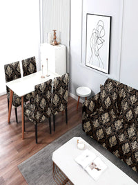 Cortina Black & Grey Ethnic Printed Three Seater Sofa Cover