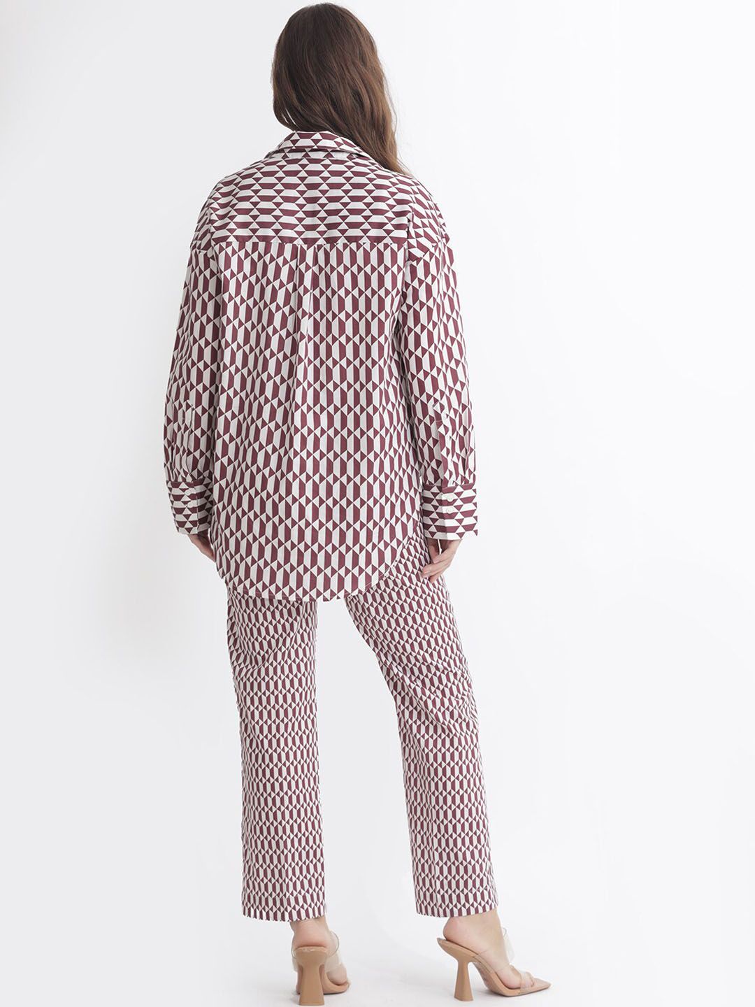 RAREISM Geometric Printed Slim Fit High-Rise Cotton Parallel Trousers