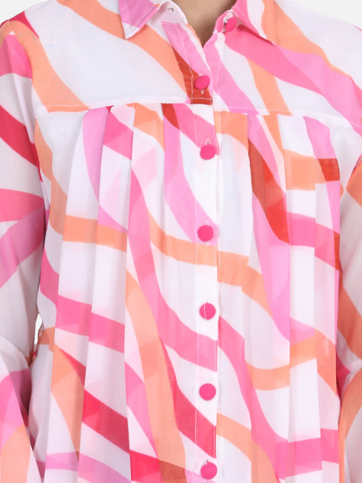 Cutiekins White & Pink Crepe Shirt Style Top