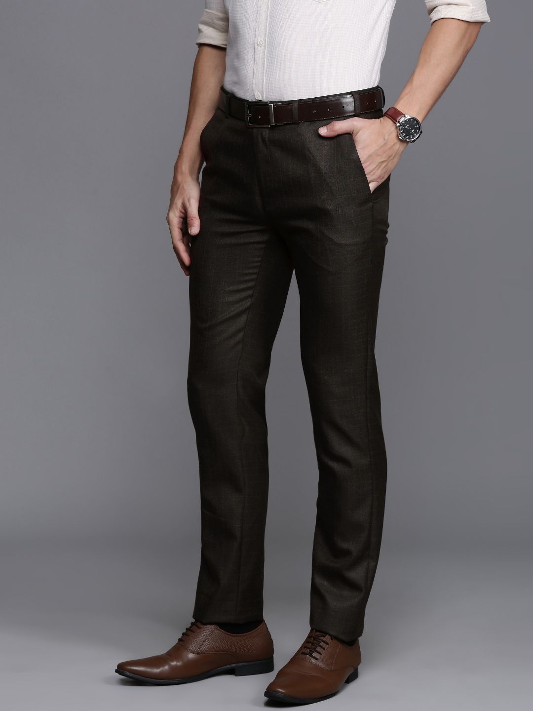 Raymond Men Checked Slim Fit Formal Trousers