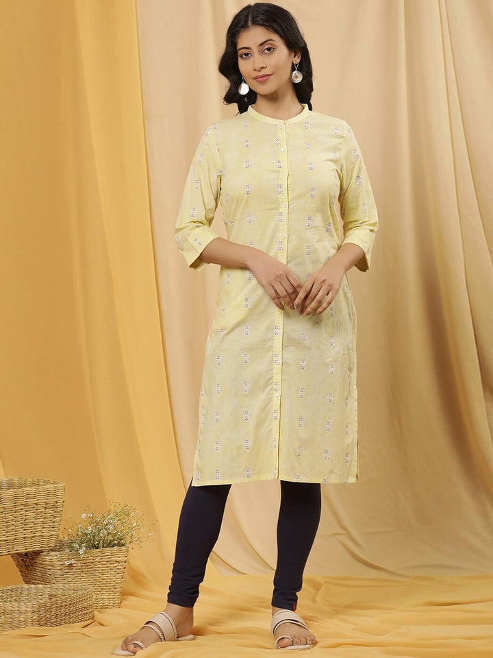 W Floral Printed Regular Pure Cotton Kurta With Tight