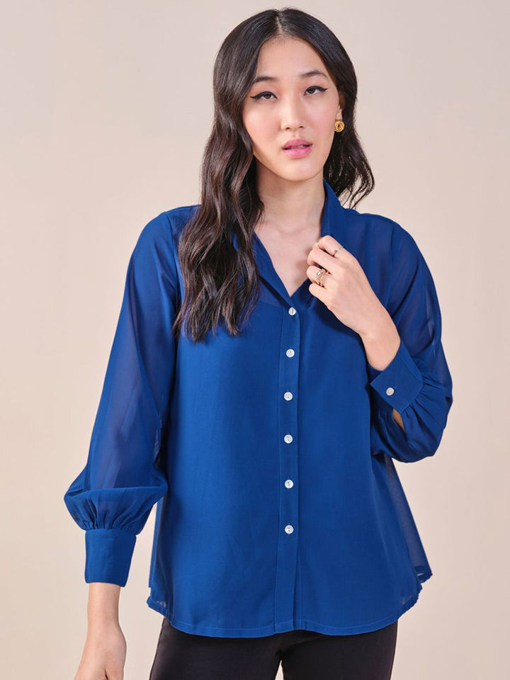 AND Women Solid Bell Sleeve Shirt Style Top