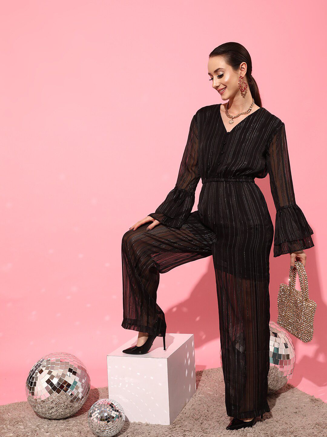 STREET 9 Women Elegant Black Printed Jumpsuit