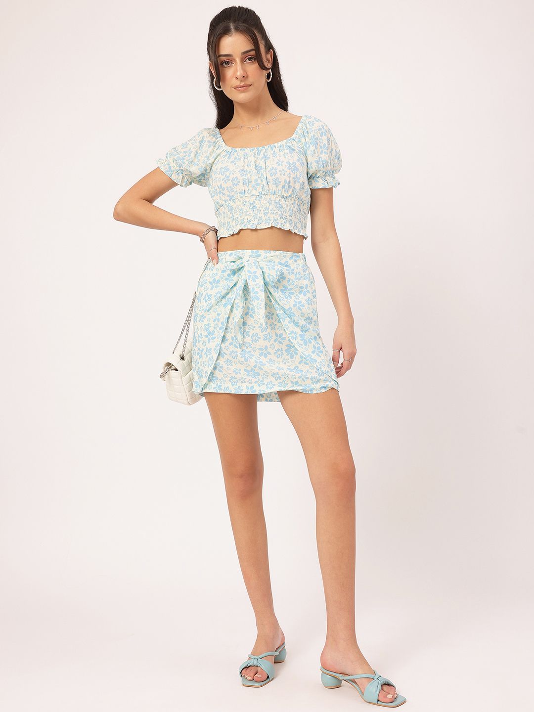 DressBerry Floral Print Crop Top with Mini Skirt Co-Ords