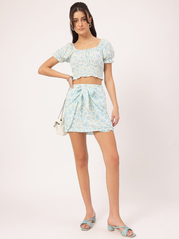 DressBerry Floral Print Crop Top with Mini Skirt Co-Ords