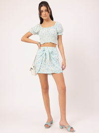 DressBerry Floral Print Crop Top with Mini Skirt Co-Ords