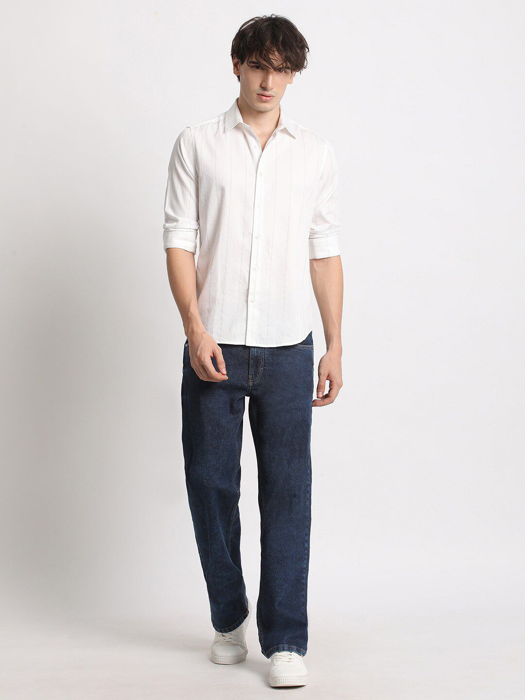 THE BEAR HOUSE Slim Fit Striped Spread Collar Cotton Shirt