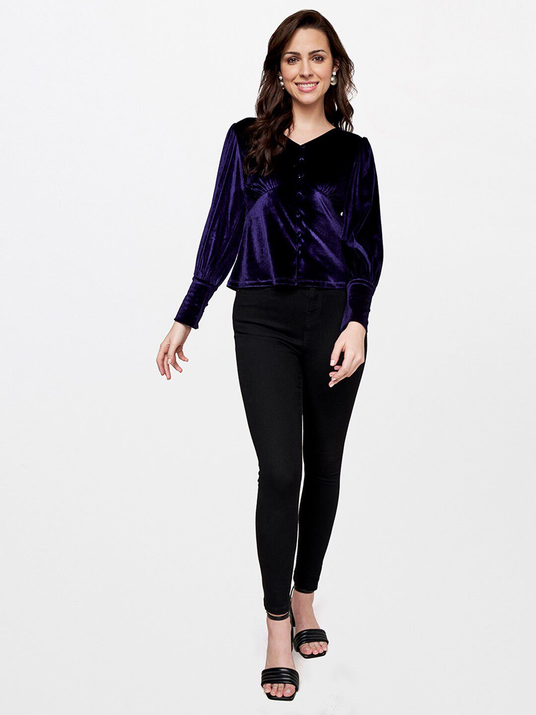 AND Cuffed Sleeves Empire Velvet Top