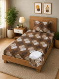Moda Rapido X KLOTTHE Brown & White Floral 400 TC Single Bedsheet with 1 Pillow Covers