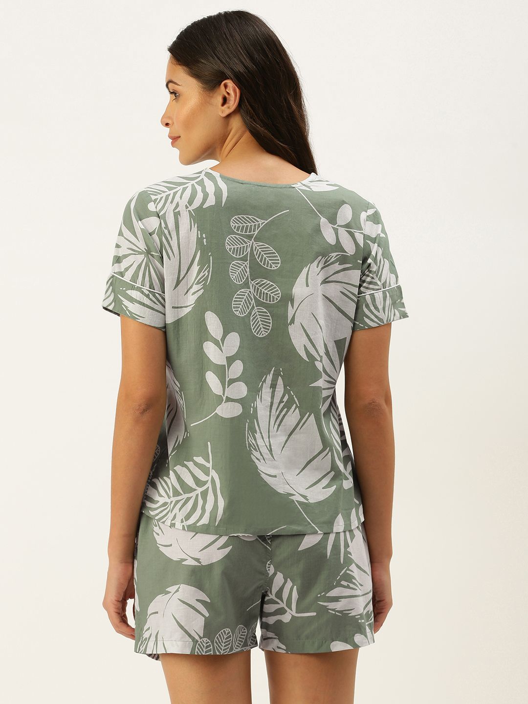 SANSKRUTIHOMES Women Green & White Pure Cotton Printed Shorts Set