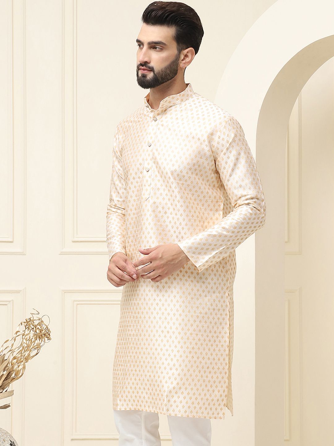 SOJANYA Motif Etnik Bercetak Kurta Lurus Kolar Mandarin