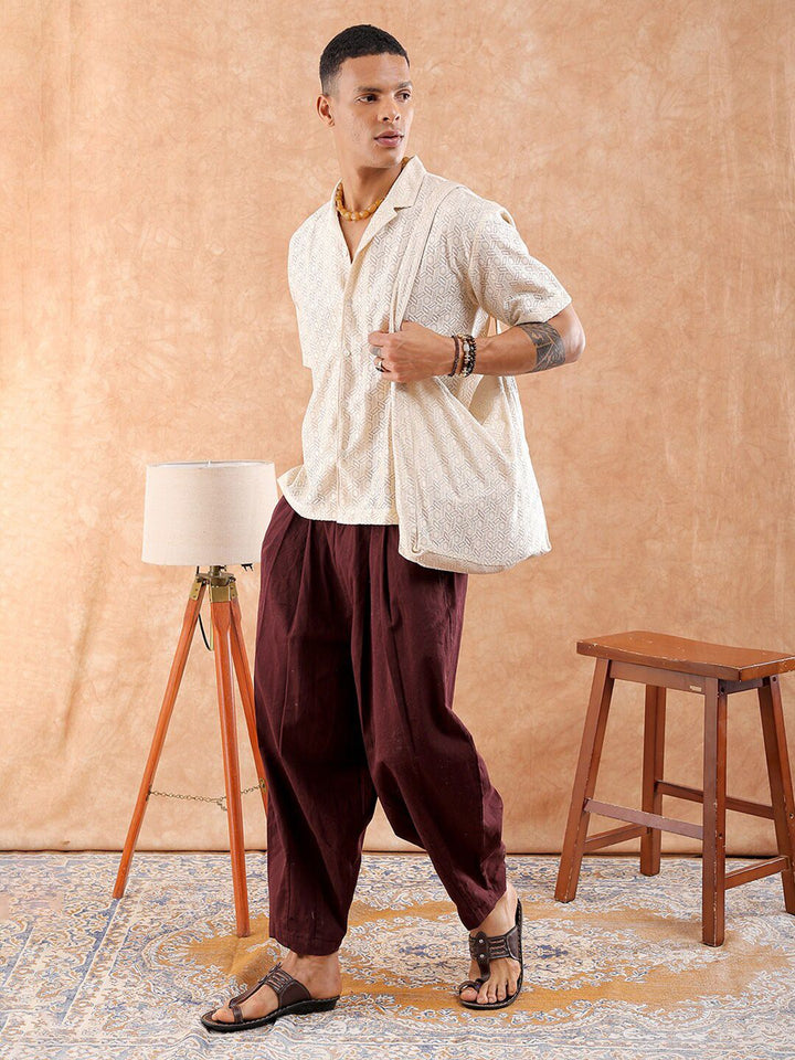 The Indian Garage Co Men Relaxed Fit Solid Warp Knit Lace Resortwear Shirt