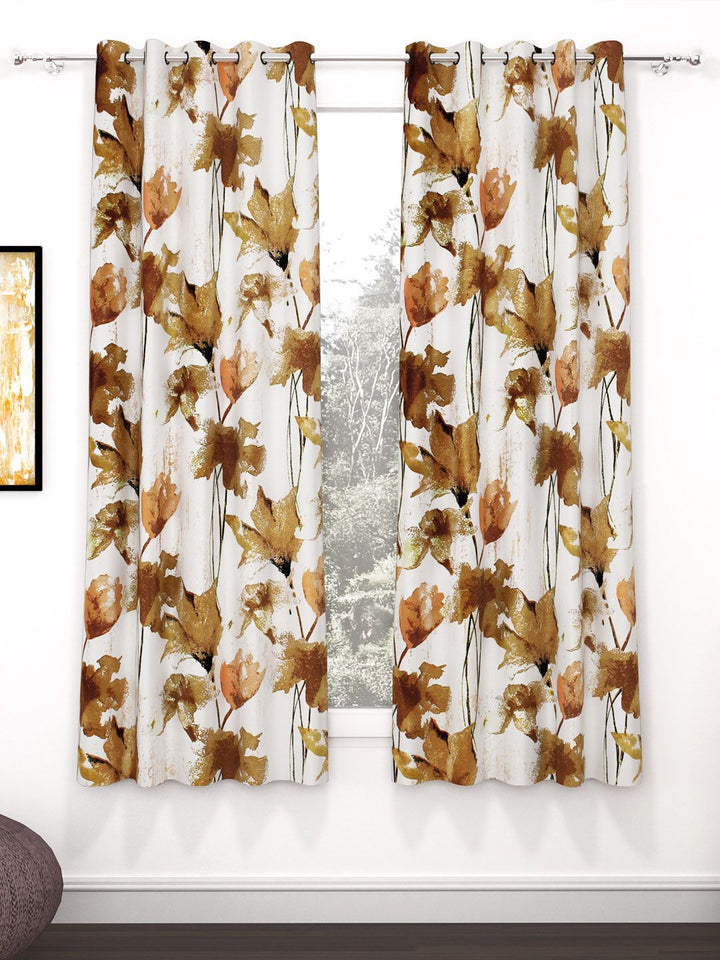 Story@home Brown & White 2 Pieces Floral Window Curtain