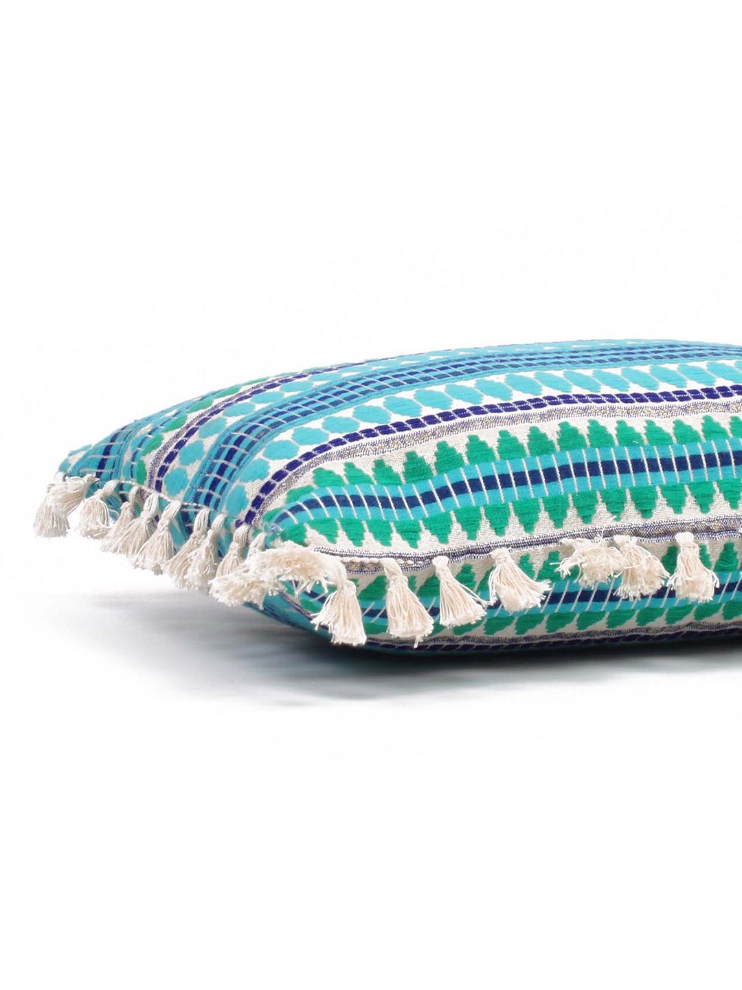 STITCHNEST Blue & White 2-Pieces Embroidered Woollen Square Cushion Covers