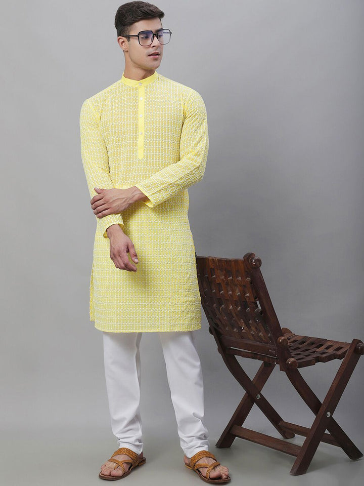 SOJANYA Mandarin Collar Ethnic Motifs Embroidered Regular Pure Cotton Kurta with Churidar