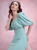 DressBerry Puff Sleeves Seersucker Mini Dress