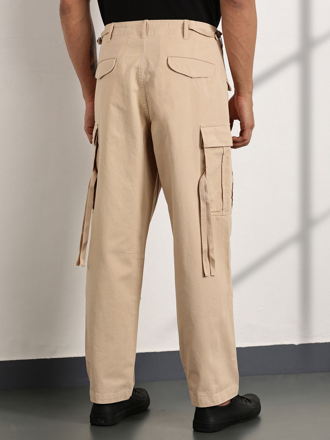 Thomas Scott Men Cricket Club Smart Loose Fit Cotton Cargos Trousers