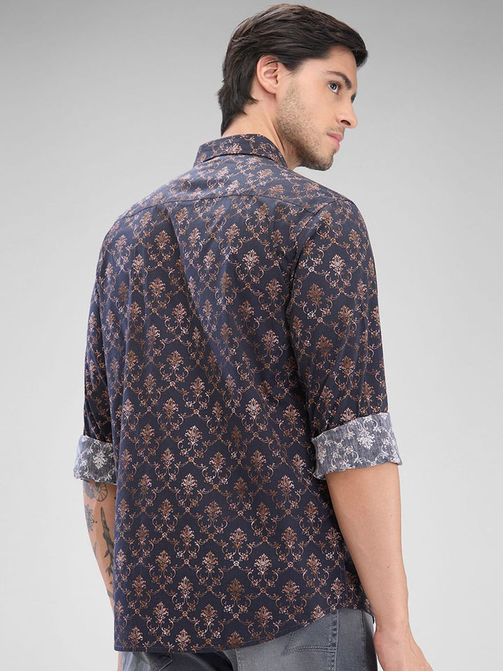 SPYKAR Men Ethnic Printed Spread Collar Slim Fit Casual Shirt