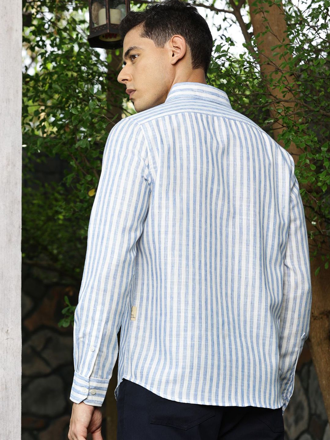 Thomas Scott Premium Linen Slim Fit Striped Spread Collar Casual Shirt