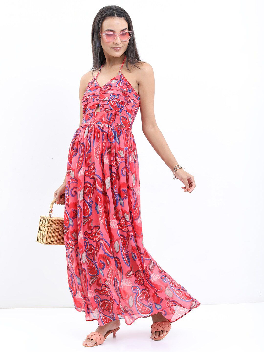 Tokyo Talkies Ethnic Motifs Printed Halter Neck Maxi Dress