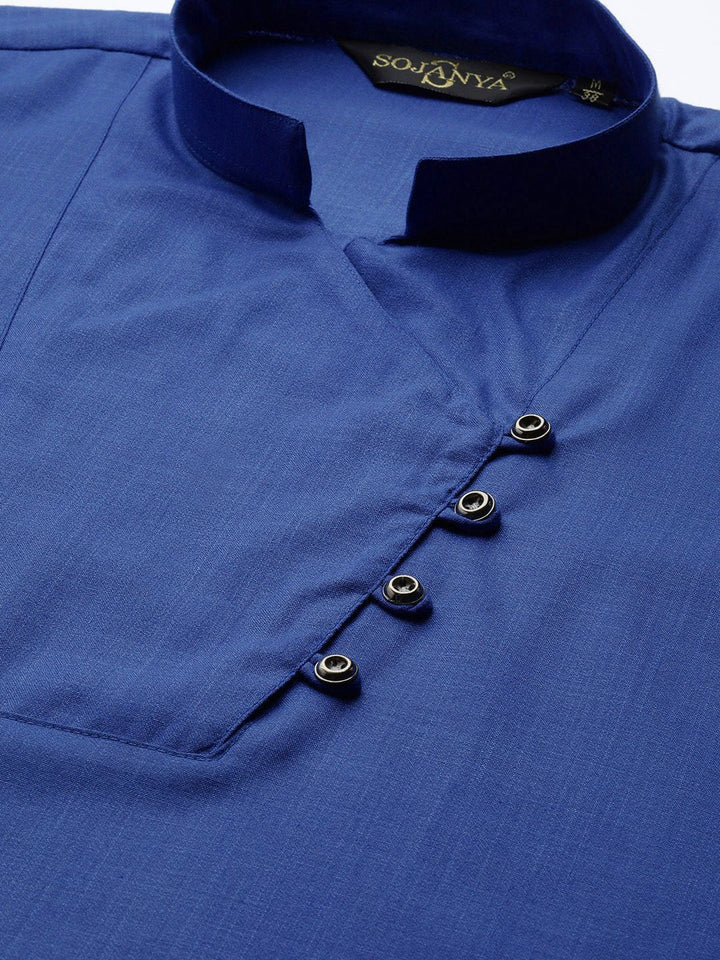 SOJANYA Men Blue Solid Straight Kurta