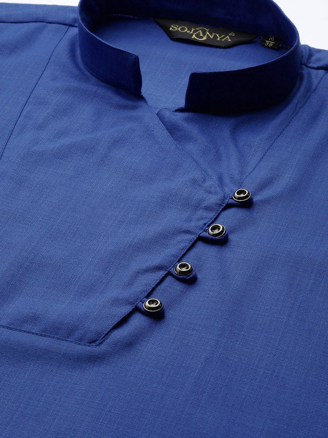 SOJANYA Men Blue Solid Straight Kurta