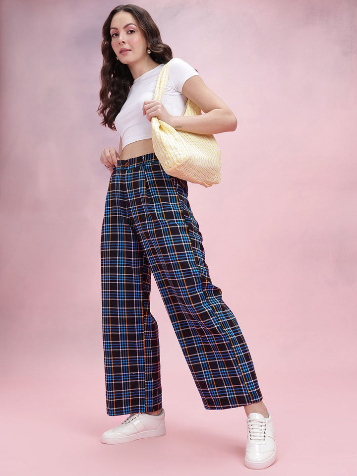 DressBerry Women Checked Pleated Trousers
